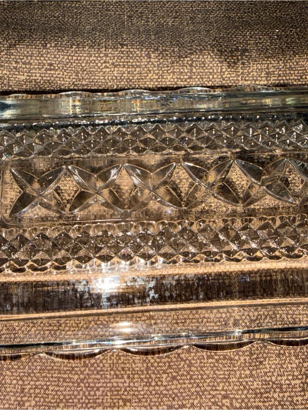 Vintage Clear Pressed Glass Butter Dish With Lid Diamond Pattern Covered Butter